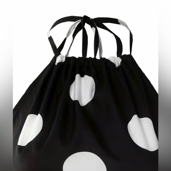 SEXY New Black & White Polka Dot Halter Maxi Dress Sz L Large - Picture 9 of 10